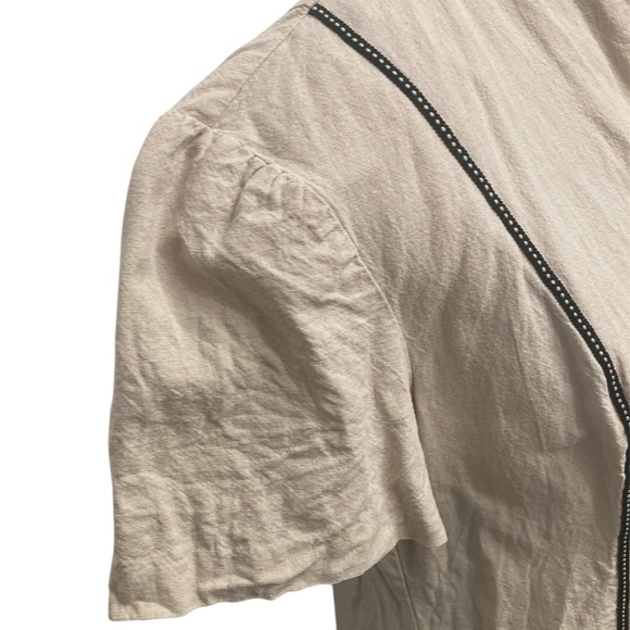 Vintage Linen Blend Boho Button Up Top, Bows, Cream, Scalloped Hem, Women’s 10P - Picture 3 of 9